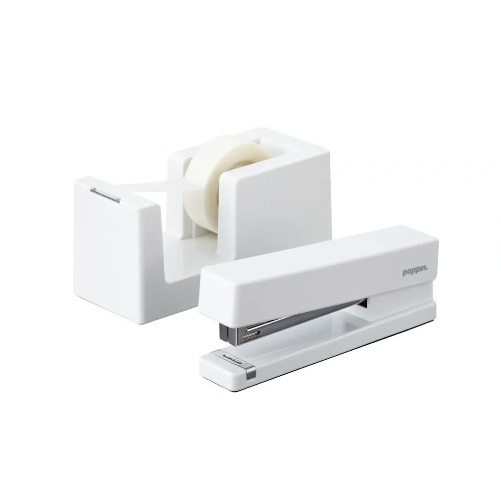 NWT Poppin 2pc SET Tape Dispenser & Roll Glossy Clean White Acrylic Office Desk